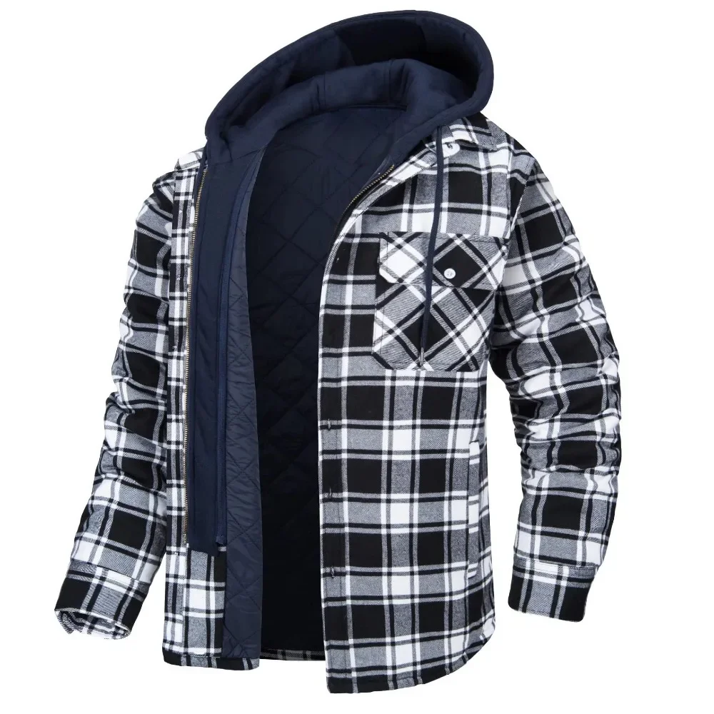 Men's Fleece Plaid Jacket Casual Loose Cotton Jacket Thicken Lining Flannel Warm Outwear Autumn Winter Work Coat Outerwear S-5XL