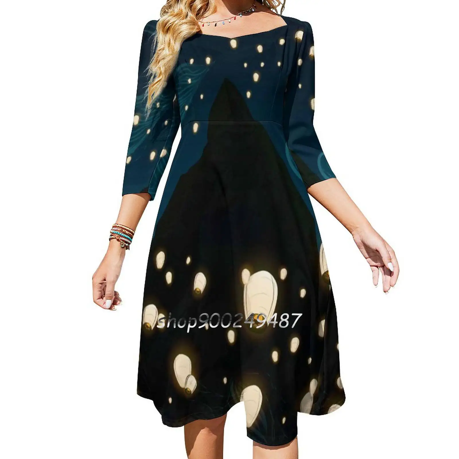 The Mage Evening Party Dresses Midi Sexy Dress Female Sweet One Piece Dress Korean Lanterns Mountain Lights Clouds Colors