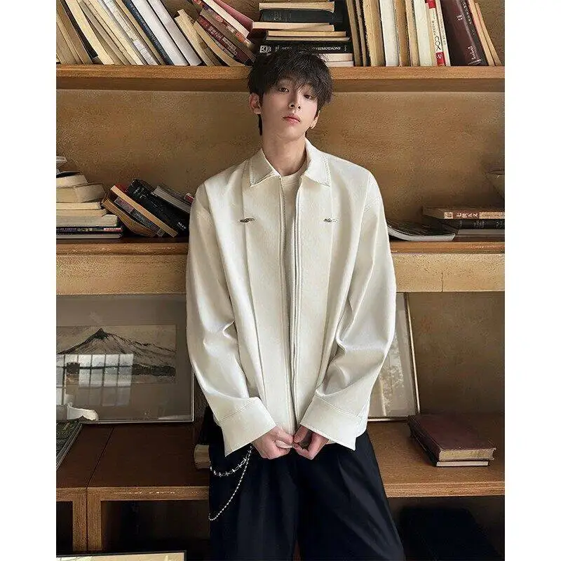 

Cleanfit Zipper Casual irt Double Button Design Men's irt Loose Fit Polyester Fiber Long Sve American Sle TANGZ STUDIO