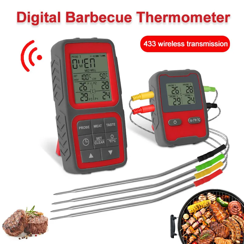 

Wireless Barbecue Meat Thermometer Kitchen Remote Food Cooking Meat Thermometer for Grill Smoker Oven Cooking Food Timing Alarm