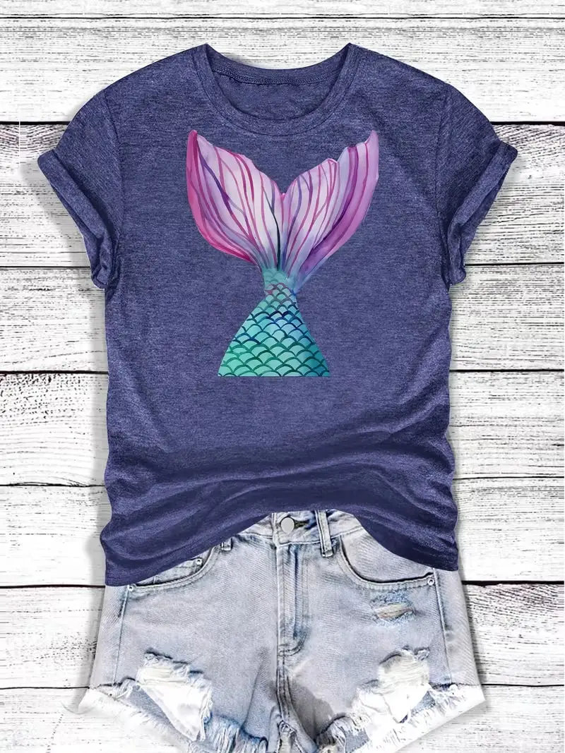 

Plus size women's short sleeve T-shirt Mermaid Tail With Label Everyday comfortable and versatile style summer outfits women's