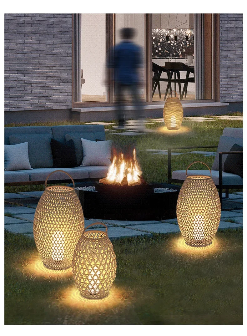 New Chinese style personality landscape courtyard outdoor lights Villa garden terrace portable waterproof bamboo woven lawnlight