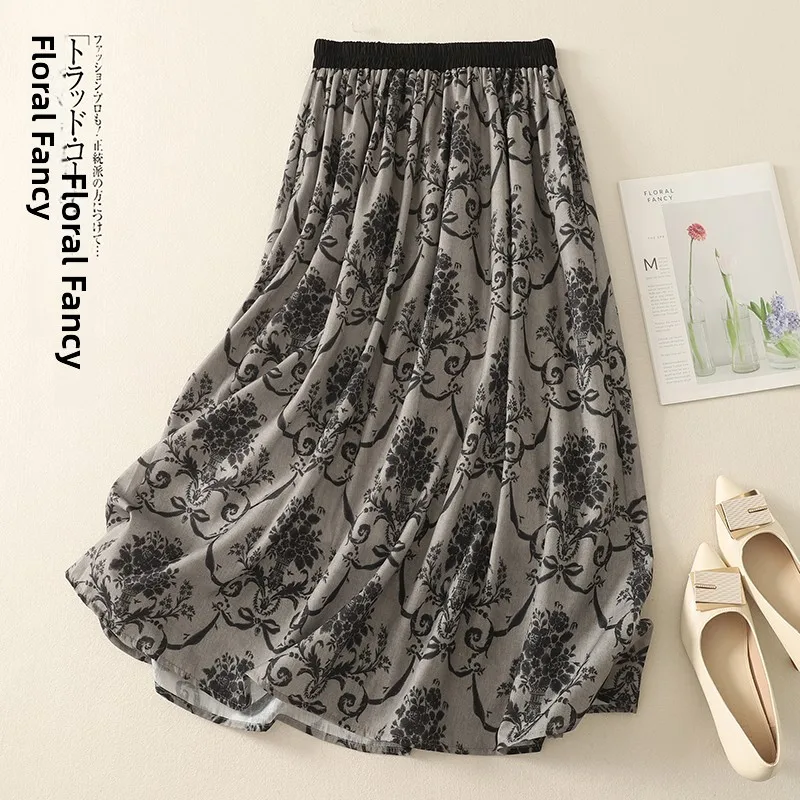 

Женская летняя юбка миди А-силуэта из льна и хлопка с цветочным принтом, на резинке, утягивающая, с эффектом стройности