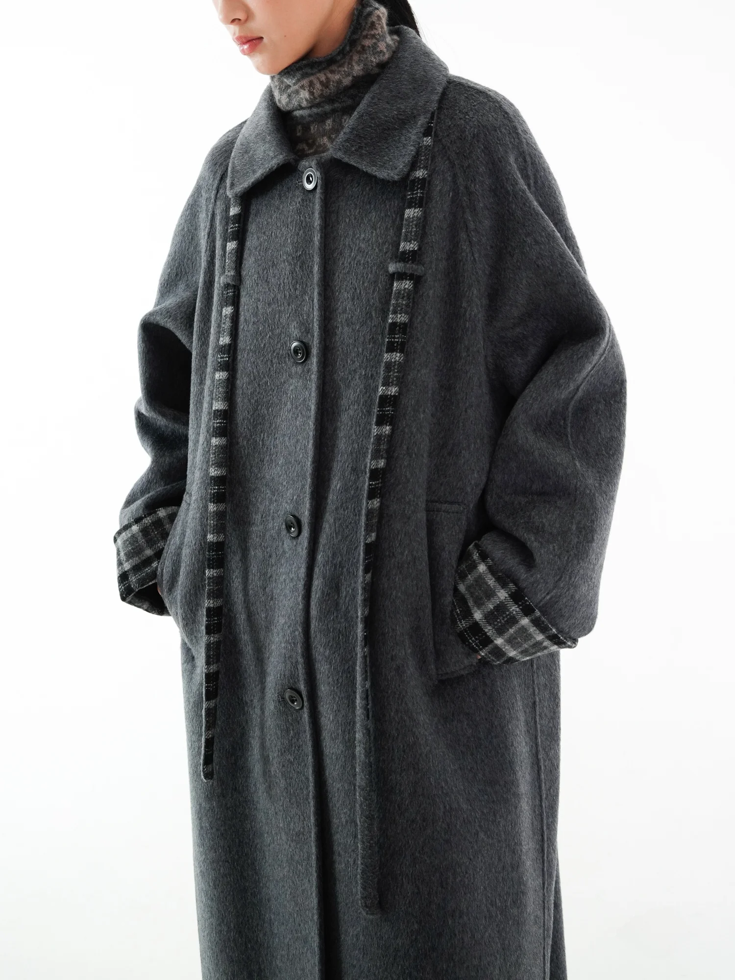 

Женское шерстяное пальто Moo ey в клетку, средней длины, уникальное, зимнее, для повседневной носки, простого свободного кроя