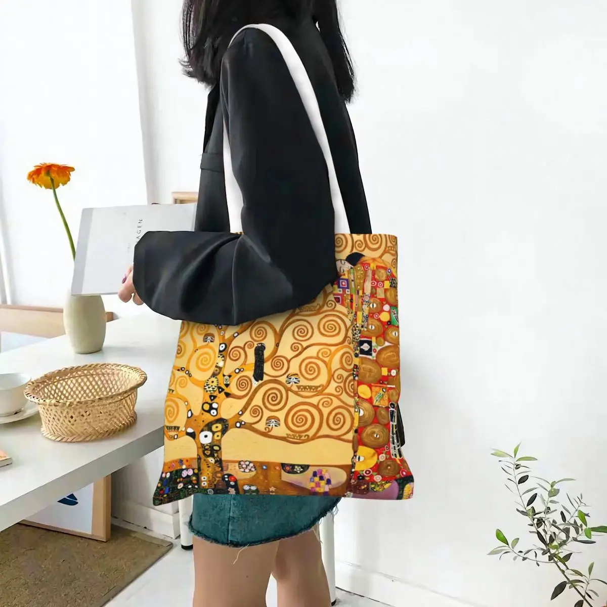 Gustav Klimt The Tree Of Life Canvas Tote Handbag Shoulder Bags Reusable Shopping Bags for Women