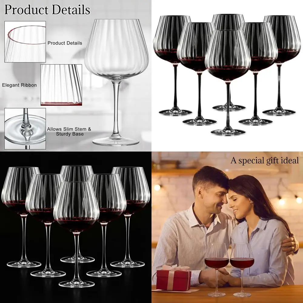 

Винтажный набор бокалов с ребристой ручкой, 6 штук, 20 унций, бордовые бокалы для вина, шампанского, коктейлей и особых мероприятий