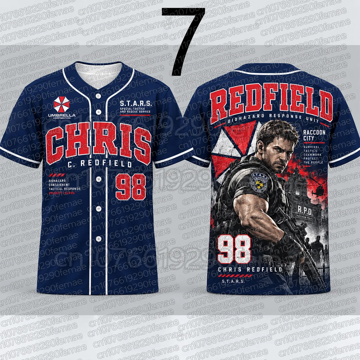 Resident Evil Chris Redfield Baseball Jersey Women's Men's Short Sleeve Button Up T-Shirt Biohazard S.T.A.R.S. Gaming Streetwear