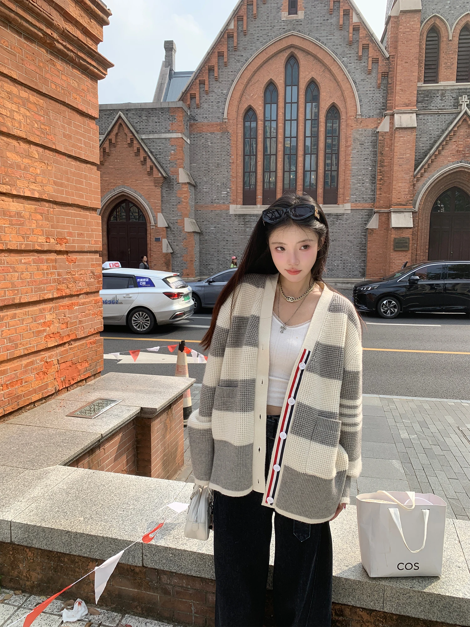 

Женский модный свободный кардиган Hhi ey с полосатым цветным узором, вязаный, с большими карманами, длинными рукавами