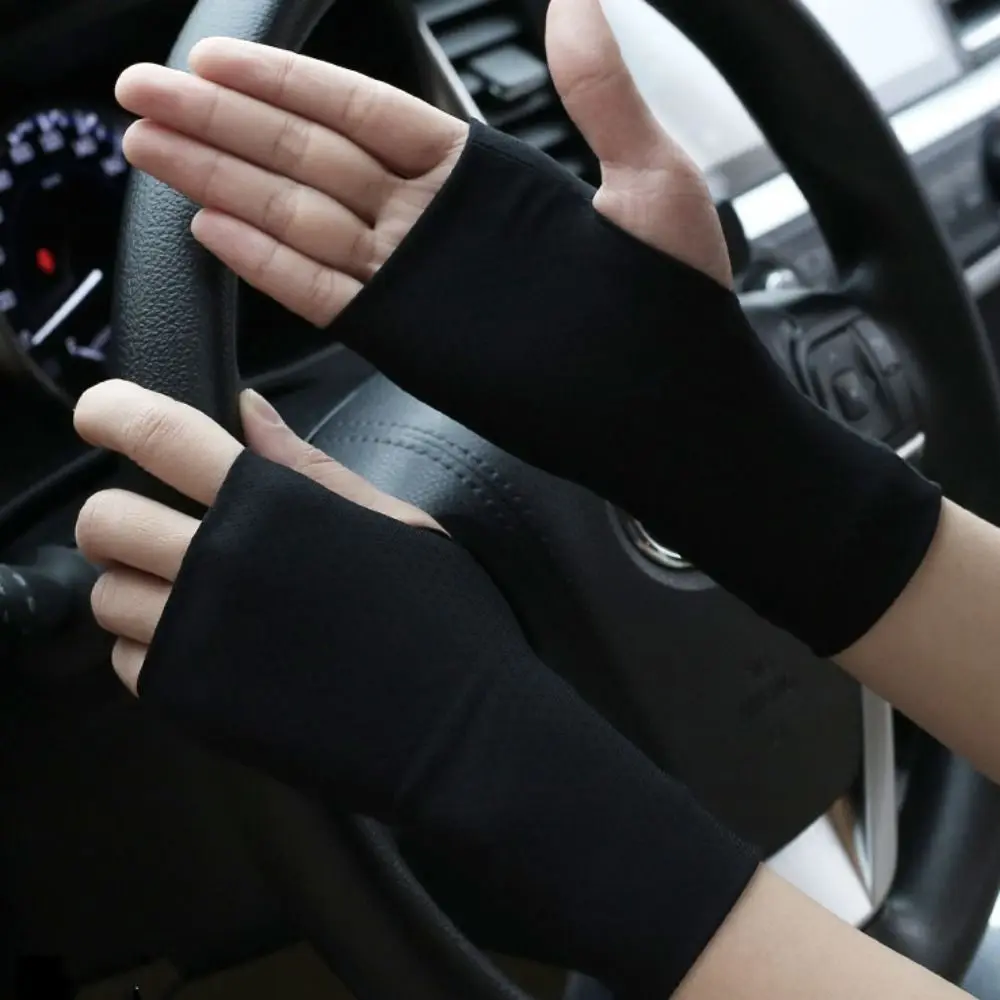 Elastic Fingerless Gloves Solid Color Anti-UV Half Finger Sunscreen Gloves Protect Wrist Wristband Thin Ice Silk Mittens Driving