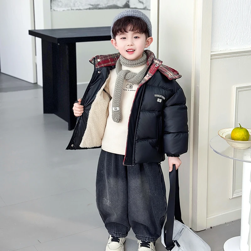 

Утепленная зимняя куртка для мальчиков с капюшоном, на молнии, с хлопковой подкладкой, удлиненная, с воротником-стойкой