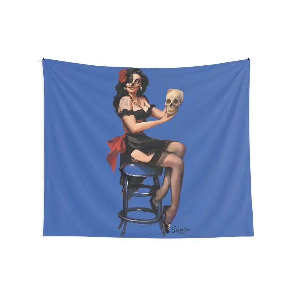 Sugar Skull Retro Pinup Tapestry Room Decor Aesthetic Cute Room Things Decorations For Room Tapestry