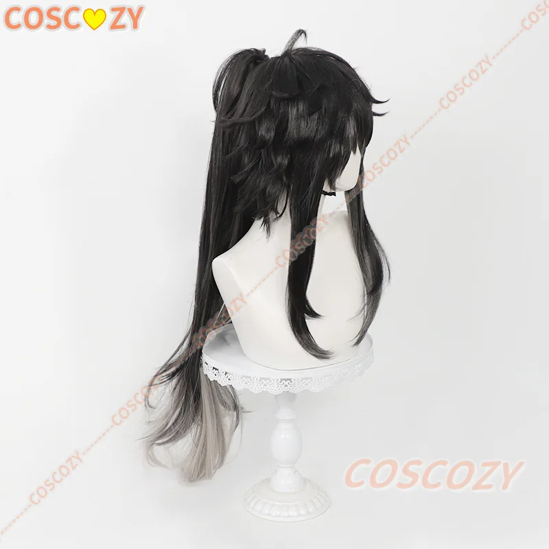 วิกผมคอสเพลย์ Wuthering Waves Qiuyuan สีดำเทา ผมยาว สำหรับงานปาร์ตี้ฮาโลวีน ผู้หญิง ผู้ชาย อุปกรณ์ประกอบฉากงานคาร์นิวัล เทศกาล