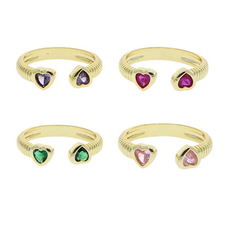 Geometric Heart CZ Open Rings for Women 5A Cubic Zirconia Colored Enamel Ring Adjustable Gold Color Fashion Jewelry Anillos
