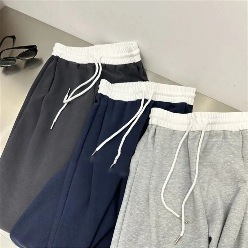 Pantaloni sportivi in vita impiombati a contrasto di colore per le donne pantaloni sportivi femminili larghi versatili a gamba dritta moda