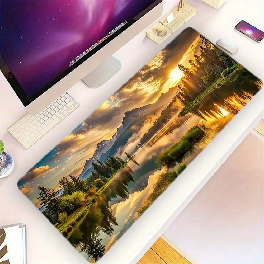 Sunset Lake Mountain Reflection Extended Desk Mat Non-Slip Rubber Gaming Mouse Pad for PC Laptop Office