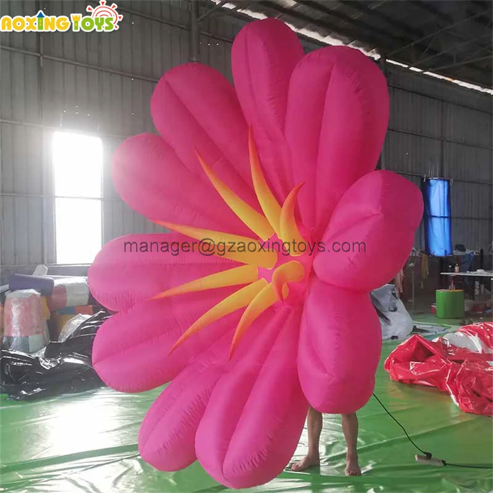 3M Gian Inflatable Pink flower Hanging Balloon With Led Light For Stage Advertising Event Nightclub Wedding Party Decoration