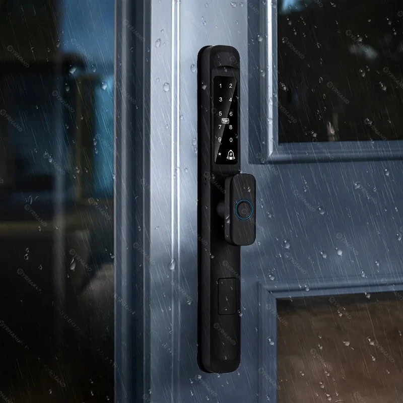 Waterproof Outdoor Fingerprint Tuya WIFI APP Keyless Smart Electronic Door Lock Aluminum Glass Sliding Smart Door Lock
