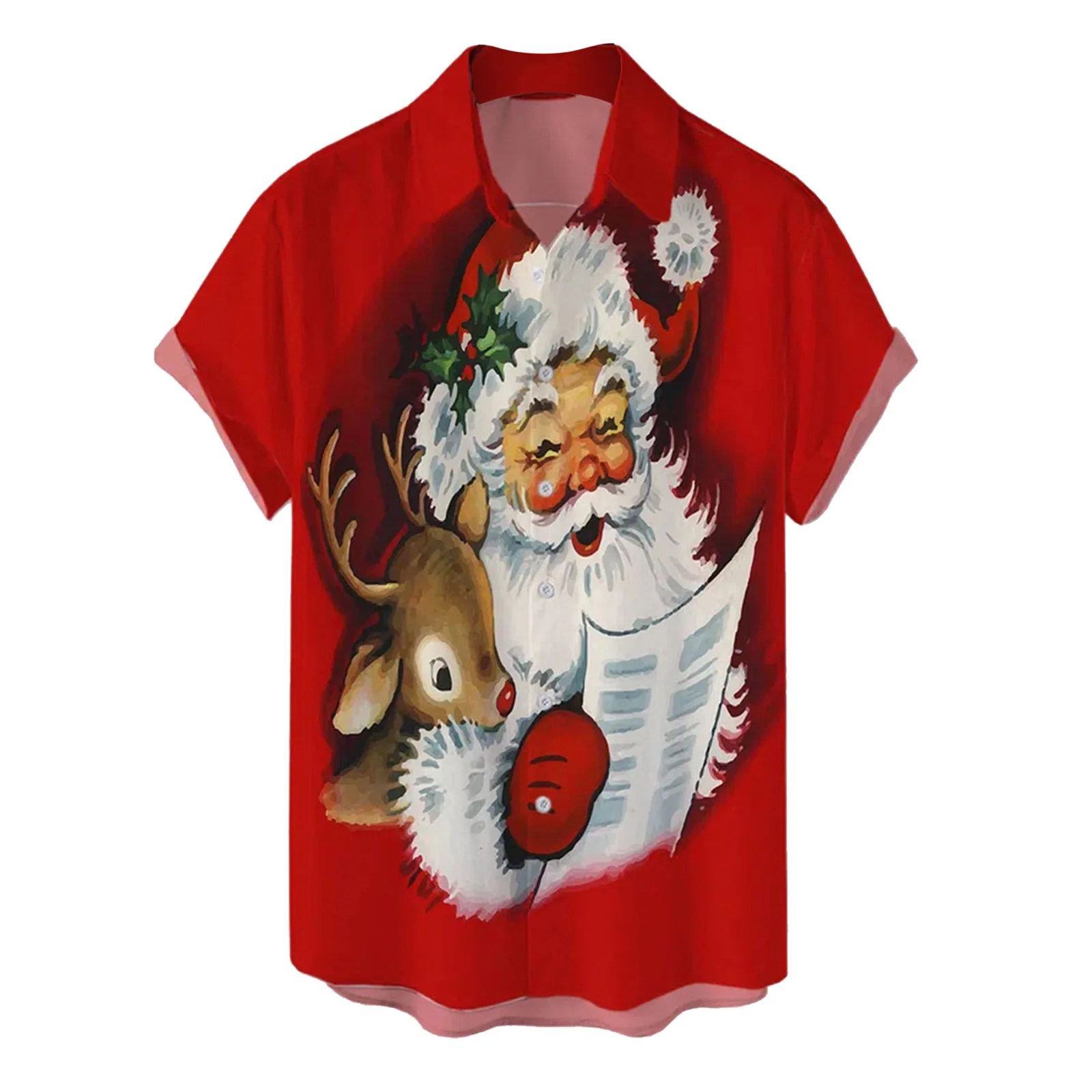 Spring and Summer Short-Sleeve Non-Leisure Pocket Shirt with Christmas 3D Button Men's Series 6 Shirt Print 2026