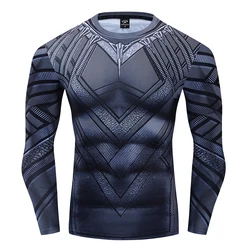 Men Compression Running T shirt For Men Black Panther Long Sleeve Sportswear Bodybuilding Workout Shirt Slim Fit Fitness Clothes