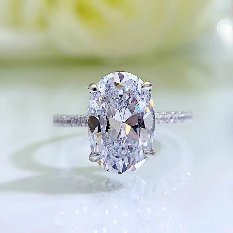 New 100% S925 Silver Fashion Simulation Diamond Oval Ring 8 * 12 Redion Cutting High Elegant Women's Wedding Jewelry