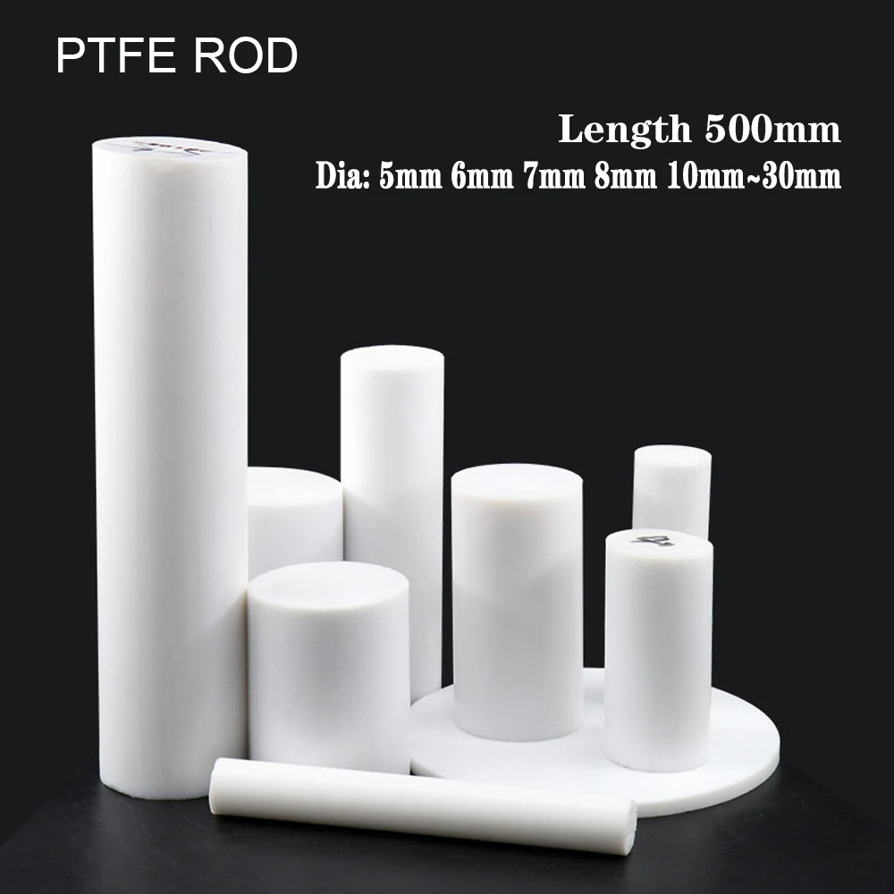 1PC Length 500mm White PTFE Rod Soild Plastic Rods Dia 5mm~30mm Polytetrafluoroethylene Round Bar Environment-friendly Non-toxic