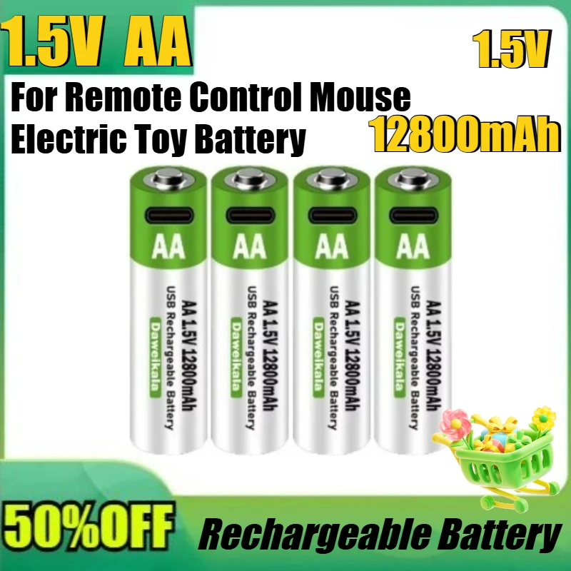 

New 1.5V AA USB Rechargeable Battery 12800 MAh Li-ion Battery for Remote Control Mouse Electric Toy Battery