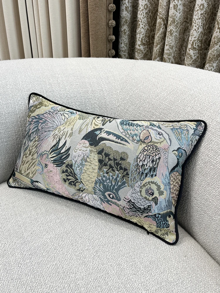 Fashion Woven Floor Waist Birds Toco Toucan Pillow Case Window Decorative Parrot Sofa Car Lumbar Cushion Cover 30x50cm, 1 Pc Set