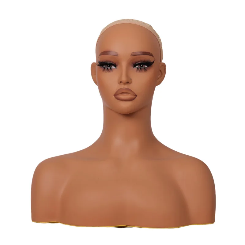 European American Manikin Head Display Realistic Female Mannequin Head Bust with Shoulders for Wigs Sunglasses Necklace