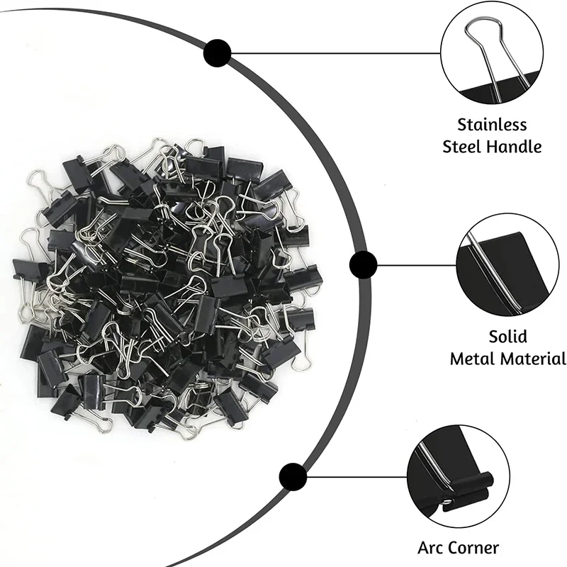 50 шт. мини-зажимы для бумаг, черные зажимы для бумаг, маленькая скрепка для бумаг для дома, школы, офиса и бизнеса, 15 мм