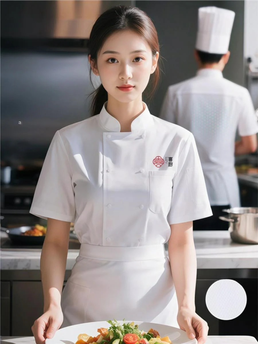 

Летний рабочий костюм шеф-повара, большой размер, для отеля и кухни, с длинными рукавами, водонепроницаемый, с напечатанным логотипом, огнестойкая спецодежда