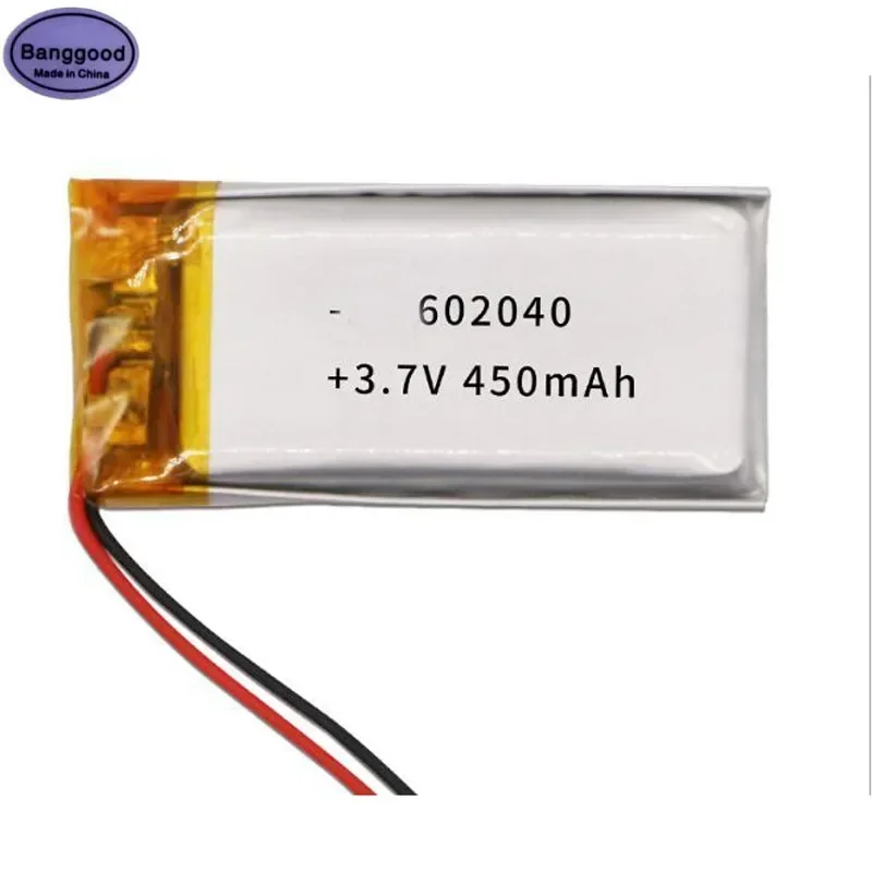 1pc 450mAh 3.7V 602040 062040 Lipo Polymer Lithium Rechargeable Li-ion Battery Cells for GPS MP3 MP4 Bluetooth Headset