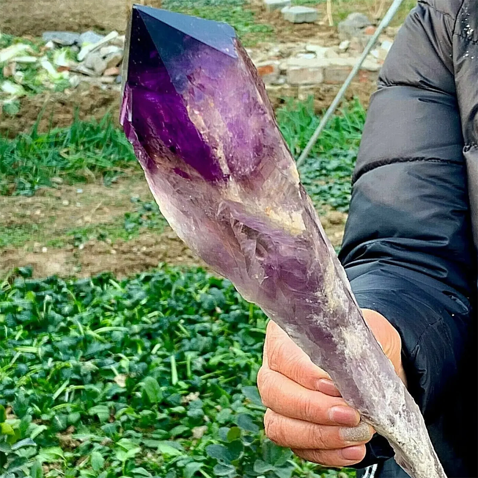 Natural Purple Crystal Quartz Wand,Amethyst magic Scepter,Single-End Terminated Wand Point Healing,Demagnetism Decor