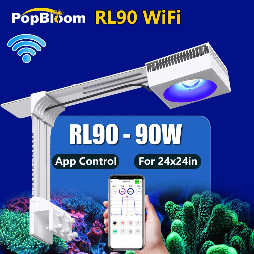 PopBloom Reef Aquariumverlichting LED Marine Aquariumlamp, WiFi-gestuurde lamp voor rifkoraal zoutwateraquarium koraalrifverlichting