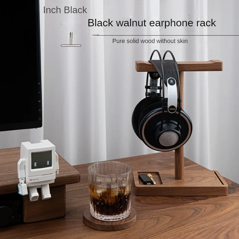 

Solid Wood Earphone Bracket, Black Walnut Desktop Storage, Creative Headset Rack, Wooden Earphone Display Rack