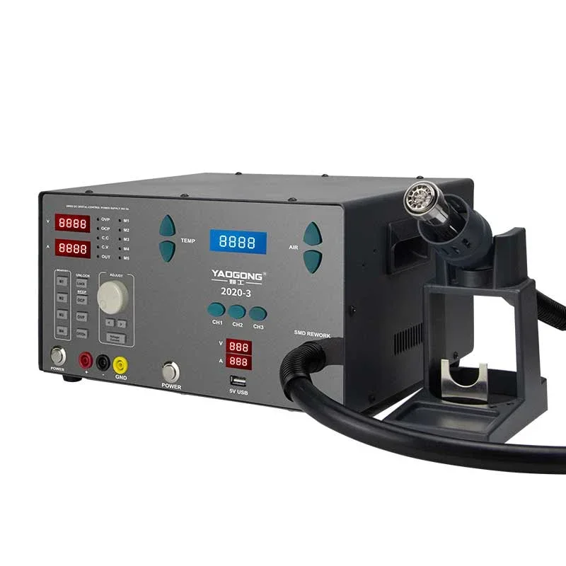 

YAOGONG 2020-3 SMD станция 1000 Вт горячий воздух умный источник питания 2 в 1 цифровой дисплей тепловая многофункциональная станция для ремонта инструмент