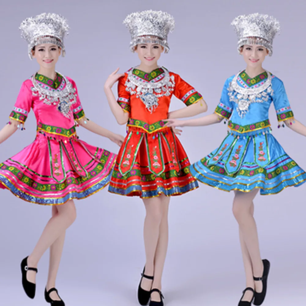 

miao clothing hmong clothes for ladies female traditional clothing Oriental dance woman Ancient chinese costume Top Skirt Dress