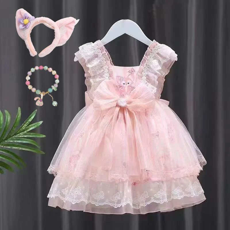 Vestido de dibujos animados de StellaLou para niñas, ropa de princesa de manga corta, a la moda, para fiesta, 2024