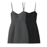 2025 otoño nueva moda casual de las mujeres simple y adelgazante temperamento sin mangas camisola vestido corto
