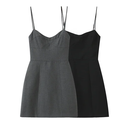 2025 otoño nueva moda casual de las mujeres simple y adelgazante temperamento sin mangas camisola vestido corto