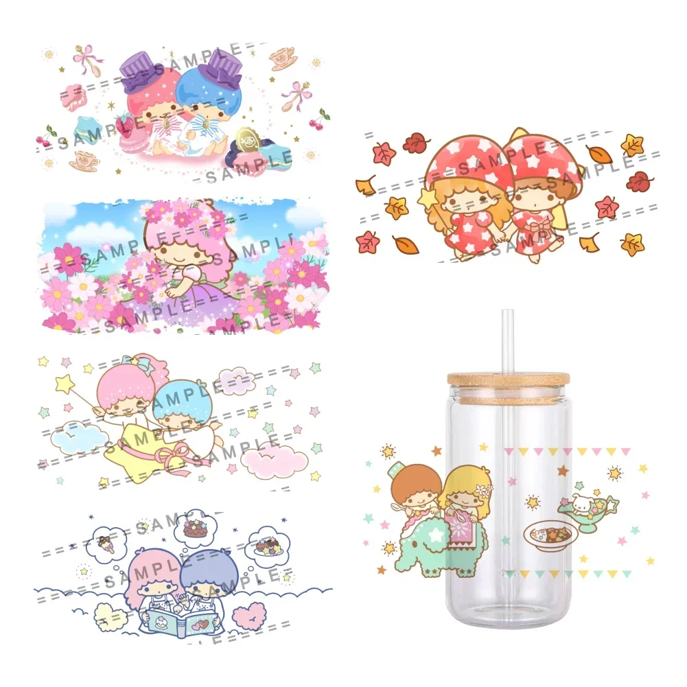 W Mini Little Twin Star Pattern UV DTF Transfer Sticker Sanrio Cartoon Waterproof 16oz Glass Cup Wrap Stickers