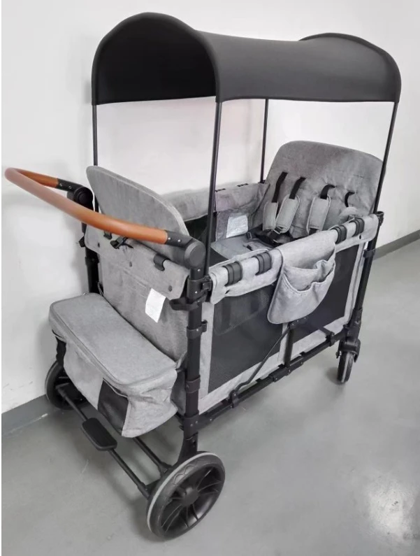 Outdoor Wagon Stroller 4 Seat with Full Canopy Camping Folding Wagon Stroller 4 Seater