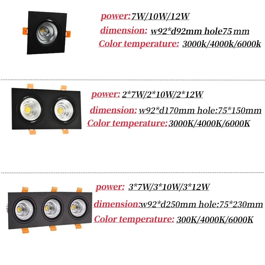 Lâmpada do teto LED regulável, Spot Light, Spot Light, COB, Iluminação interior, Regulável, 12W, 14W, 18W, 24W, 85-240V