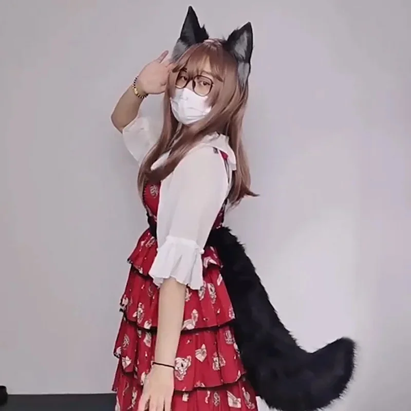 Diadema con orejas de gato Y2K, simulación de bestia, accesorios bonitos, diadema con aro para el pelo de lobo solitario, conjunto de accesorios para el cabello