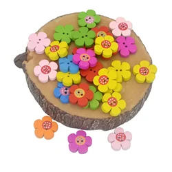 20pcs Flowers Wooden Buttons 2 Hole 2CM Plum Blossom Five-leaf Clover Cartoon Wood Button for Children's Sweater Baby Clothing