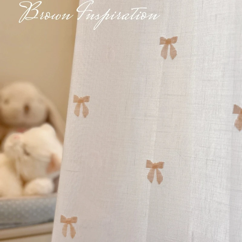 Cream-Style Embroidered French Cute Curtain for Bedroom Custom Size Curtains for Living Dining Room Bedroom White Tulle Chenille