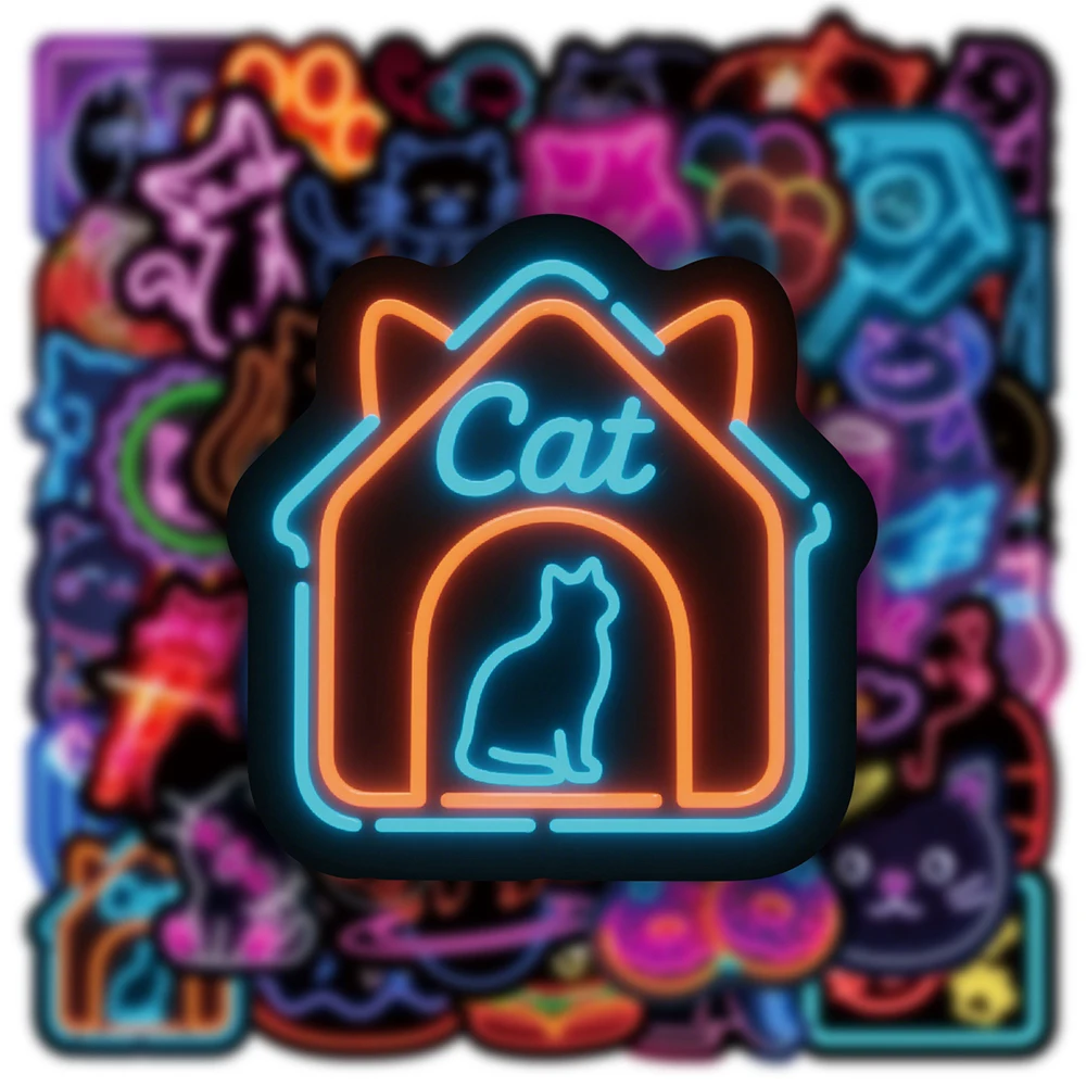 

10/30/50PCS Neon Light Cartoon Cats Stickers Aesthetic Decals Waterproof Graffiti Suitcase Helmet Laptop Cute Decor Sticker Pack