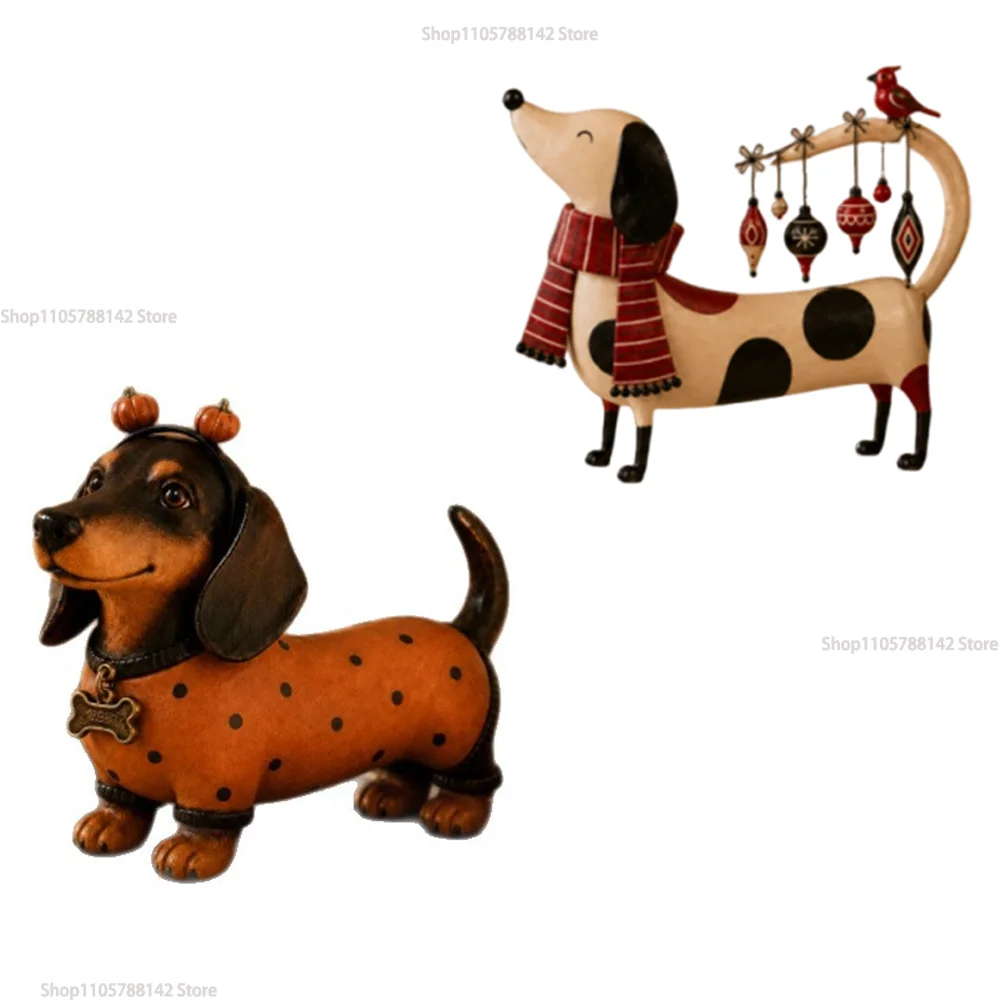 Halloween Cute Dachshund Pumpkin Resin Figurine,Fall Harvest Dachshund Figurine Fall Home Decor Autumn Dachshund Ornament