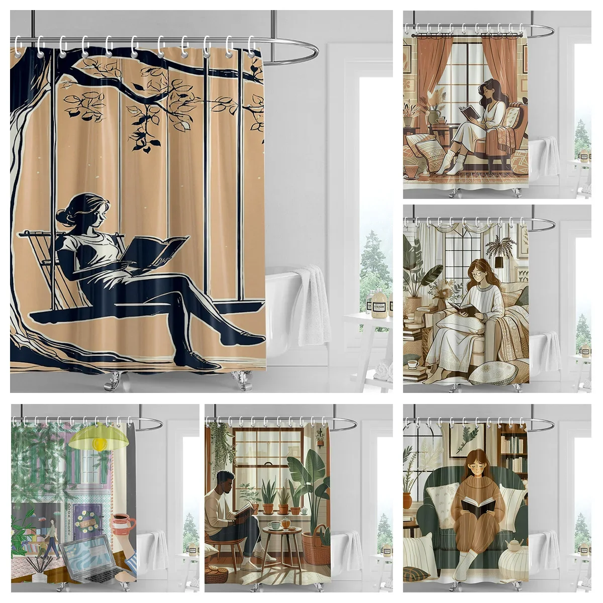 Morandi Colorful Abstract Plant Figure Shower Curtain Waterproof Mildew-proof Nordic Style Bathroom Decorative Shower Curtain