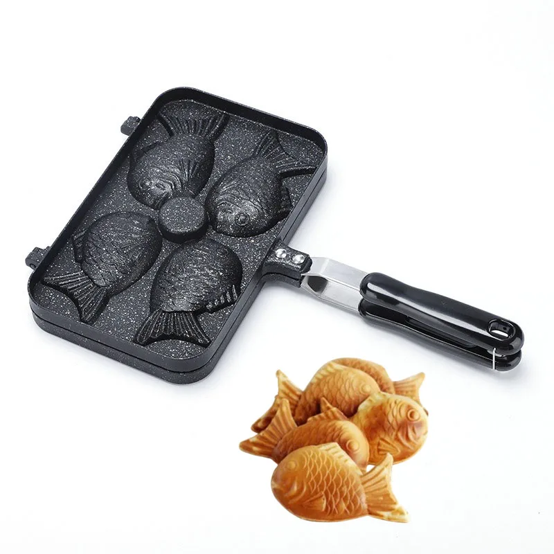 

Kitchen Japanese Fish Shaped Waffle Cake Maker Pan Taiyaki 4 Pan Fry Pan Waffle Molds Cake Bake Dessert Cooking for Home DIY