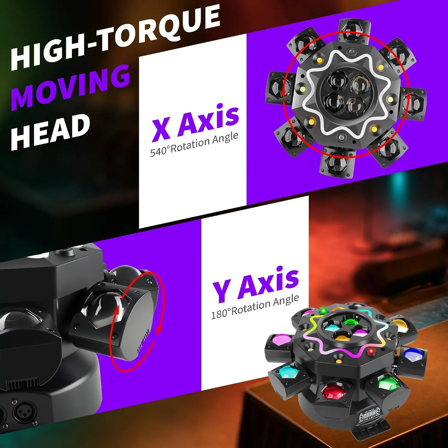 200W Disco Party Lights 8 Arm Moving Head DJ Lights RGBW LED DMX512 Sound Activated Beam Stage Light for Events Wedding Club view 5